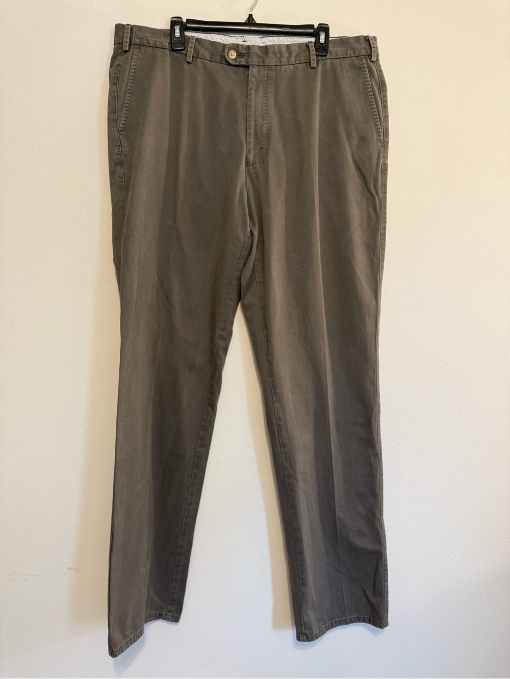 PETER MILLAR 100% Pima Cotton Flat Front Chino Gray Pants Size 40 Inseam 35.5 in